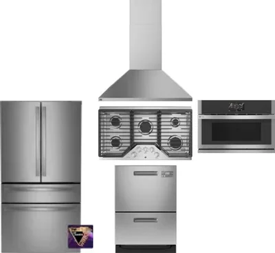 5 Piece Package Includes Refrigerator, Cooktop, Wall Oven, Hood And Dishwasher